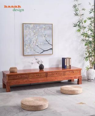 Kệ tivi gỗ giả cổ cao cấp phong cách trung hoa chạm khắc-KTV 015