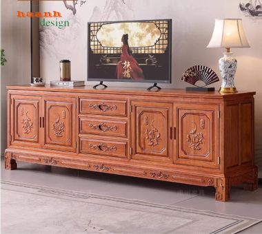 Top mẫu kệ tivi gỗ đẹp bằng gỗ hương tự nhiên cao cấp-KTV 016