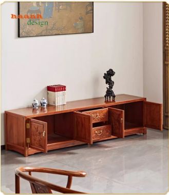 Top mẫu kệ tivi gỗ đẹp bằng gỗ gõ đỏ cao cấp-KTV 013