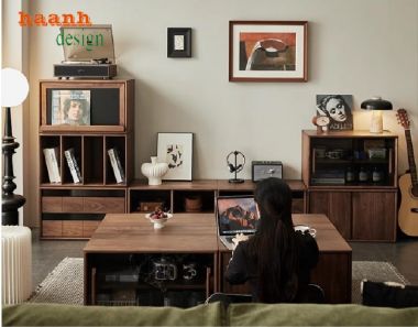 Hiện đại hóa không gian với kệ ti vi gỗ óc chó hiện đại-KTH 008