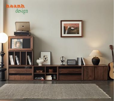Hiện đại hóa không gian với kệ ti vi gỗ óc chó hiện đại-KTH 008