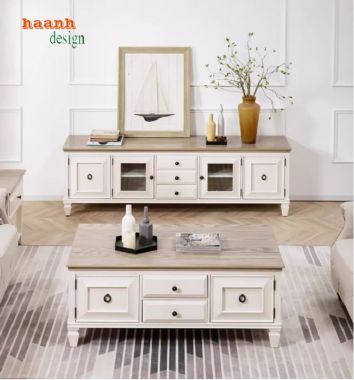 Khám phá kệ tivi tân cổ điển gỗ tự nhiên đẹp mắt-KTD 007