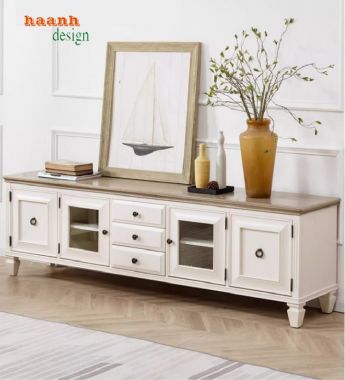 Khám phá kệ tivi tân cổ điển gỗ tự nhiên đẹp mắt-KTD 007