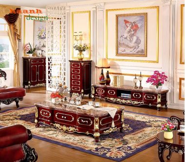 Kệ ti vi phòng khách tân cổ điển châu âu sang trọng. KTD 002