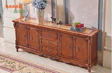 Kệ tivi tân cổ điển gỗ gõ đỏ cao cấp, đậm chất châu Âu-KTD 008