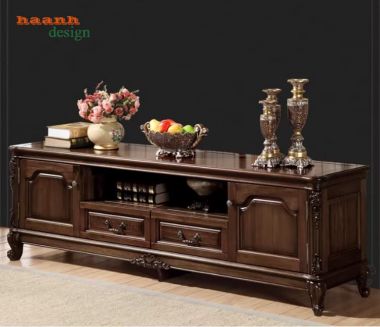 Mẫu kệ tivi gỗ đẹp gỗ gụ tự nhiên cao cấp kiểu dáng Mỹ-KTD 009