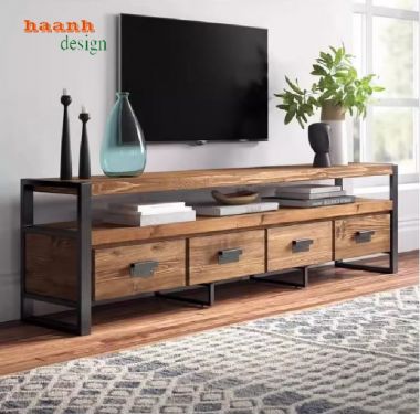Bùng nổ xu hướng kệ tivi phòng khách sắt gỗ hiện đại-KSG 001