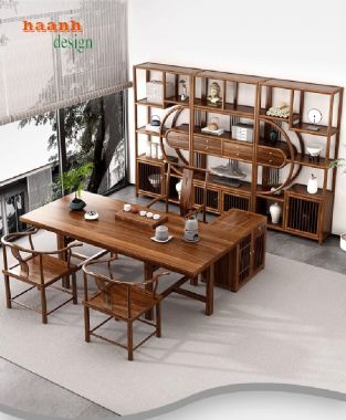 Kệ gỗ trang trí phòng khách sang trọng từ gỗ sồi tự nhiên-KTT 015