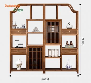 Kệ gỗ trang trí phòng khách sang trọng từ gỗ sồi tự nhiên-KTT 015