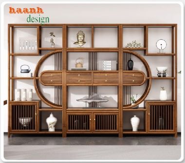 Kệ gỗ trang trí phòng khách sang trọng từ gỗ sồi tự nhiên-KTT 015