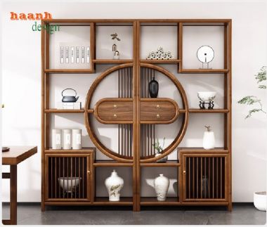 Kệ gỗ trang trí phòng khách sang trọng từ gỗ sồi tự nhiên-KTT 015