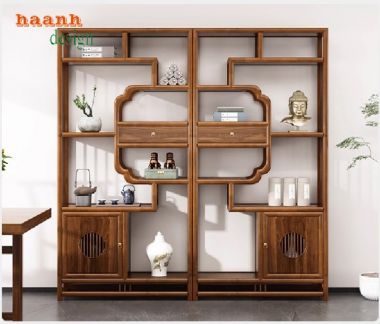 Kệ gỗ trang trí phòng khách sang trọng từ gỗ sồi tự nhiên-KTT 015