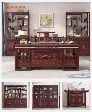  Bàn ghế phòng làm việc giả cổ phong cách á đông BLG 003