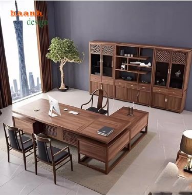 Bàn ghế phòng làm việc gỗ sồi phong cách Á Đông truyền thống-BLG 016