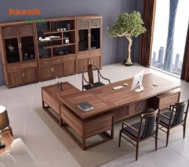 Bàn ghế phòng làm việc gỗ sồi phong cách Á Đông truyền thống-BLG 016