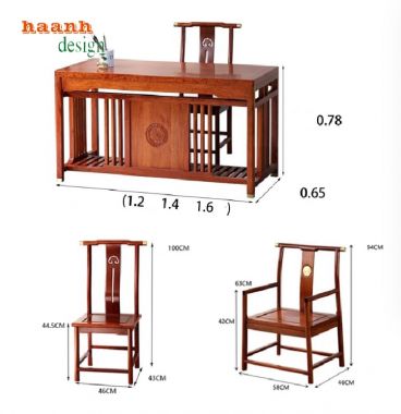 Bàn làm việc gỗ tự nhiên phong cách Á Đông cao cấp-BLG 015