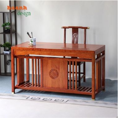 Bàn làm việc gỗ tự nhiên phong cách Á Đông cao cấp-BLG 015