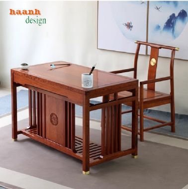 Bàn làm việc gỗ tự nhiên phong cách Á Đông cao cấp-BLG 015