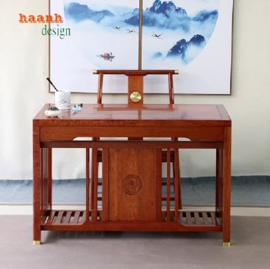 Bàn làm việc gỗ tự nhiên phong cách Á Đông cao cấp-BLG 015