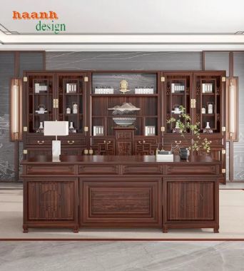 Đẹp mắt và bền bỉ với bàn làm việc gỗ gụ tự nhiên-BLG 012