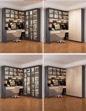 Bàn làm việc gỗ hiện đại kết hợp tủ sách cánh kính cao cấp-TSH 004