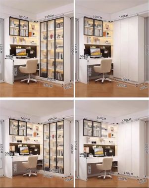 Bàn làm việc gỗ hiện đại kết hợp tủ sách cánh kính cao cấp-TSH 004