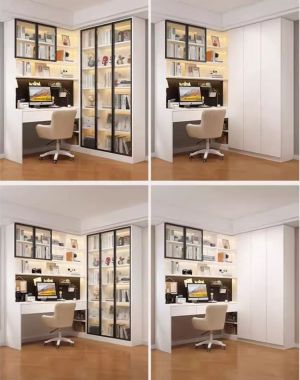 Bàn làm việc gỗ hiện đại kết hợp tủ sách cánh kính cao cấp-TSH 004