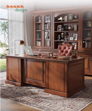 Bàn ghế giám đốc gỗ sồi phong cách tân cổ điển châu Âu-PLT 005