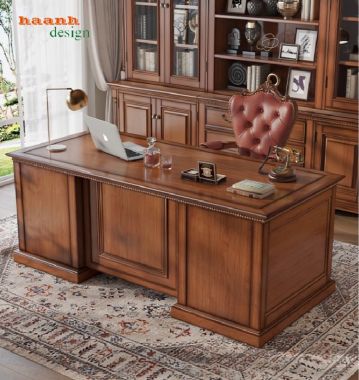 Bàn ghế giám đốc gỗ sồi phong cách tân cổ điển châu Âu-PLT 005