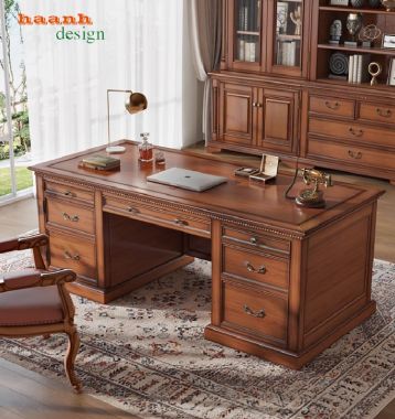 Bàn ghế giám đốc gỗ sồi phong cách tân cổ điển châu Âu-PLT 005
