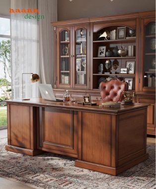 Bàn ghế giám đốc gỗ sồi phong cách tân cổ điển châu Âu-PLT 005