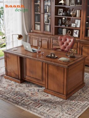 Bàn ghế giám đốc gỗ sồi phong cách tân cổ điển châu Âu-PLT 005
