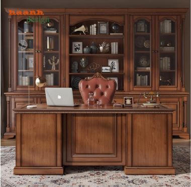 Bàn ghế giám đốc gỗ sồi phong cách tân cổ điển châu Âu-PLT 005