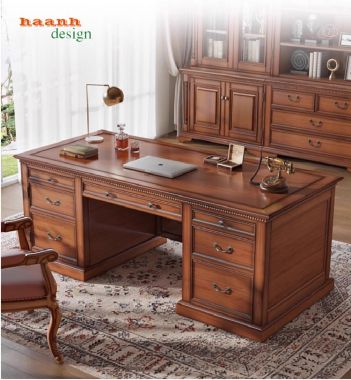 Bàn ghế giám đốc gỗ sồi phong cách tân cổ điển châu Âu-PLT 005