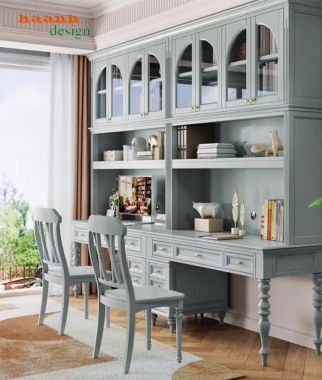 Bàn làm việc kèm giá sách gỗ sồi cao cấp chuẩn châu Âu-PLT 006
