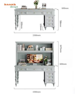 Bàn làm việc kèm giá sách gỗ sồi cao cấp chuẩn châu Âu-PLT 006