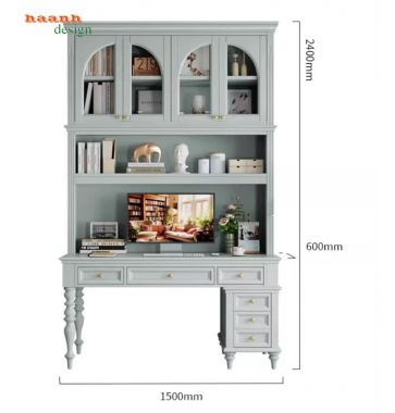 Bàn làm việc kèm giá sách gỗ sồi cao cấp chuẩn châu Âu-PLT 006