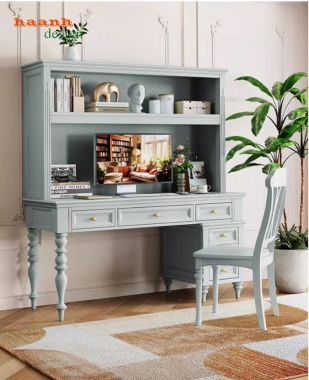 Bàn làm việc kèm giá sách gỗ sồi cao cấp chuẩn châu Âu-PLT 006