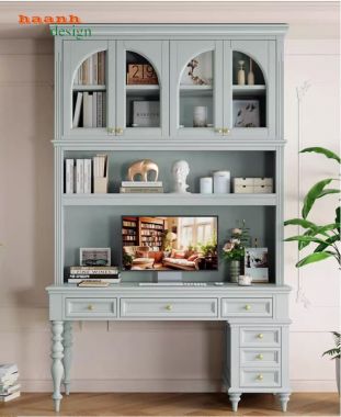 Bàn làm việc kèm giá sách gỗ sồi cao cấp chuẩn châu Âu-PLT 006