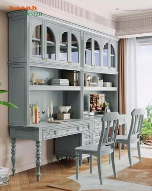 Bàn làm việc kèm giá sách gỗ sồi cao cấp chuẩn châu Âu-PLT 006