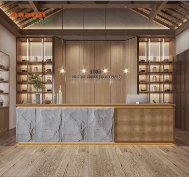 Quầy lễ tân khách sạn resort thiết kế độc đáo ấn tượng. QLK 003