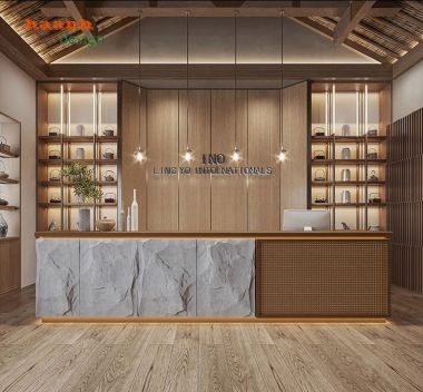 Quầy lễ tân khách sạn resort thiết kế độc đáo ấn tượng. QLK 003