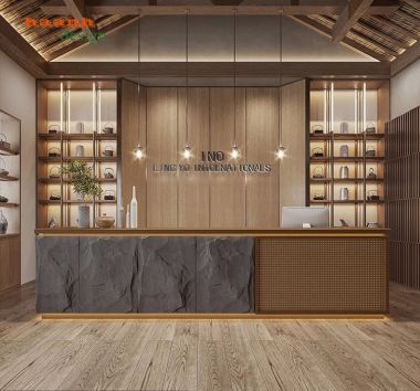 Quầy lễ tân khách sạn resort thiết kế độc đáo ấn tượng. QLK 003