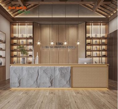 Quầy lễ tân khách sạn resort thiết kế độc đáo ấn tượng. QLK 003