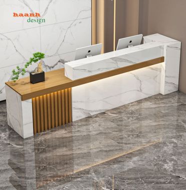 Quầy lễ tân văn phòng gỗ công nghiệp chuyên nghiệp QLT 002