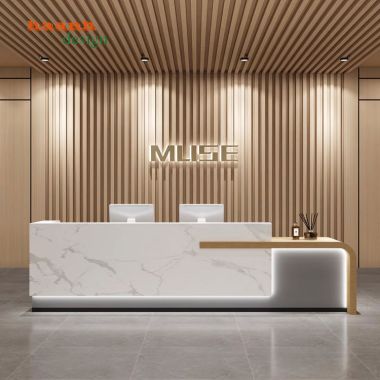 Quầy lễ tân khách sạn gỗ công nghiệp phong cách hiện đại QLK 004