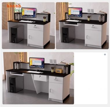 Bàn lễ tân công ty hiện đại kết hợp nhựa PVC giả đá và đèn LED-QLT 014