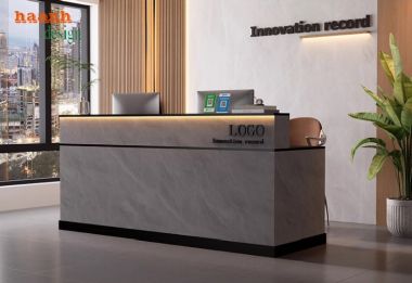 Bàn lễ tân công ty hiện đại kết hợp nhựa PVC giả đá và đèn LED-QLT 014