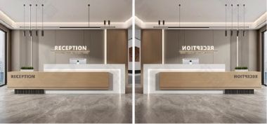 Mẫu bàn quầy lễ tân đẹp hiện đại cho văn phòng công ty-QLT 015