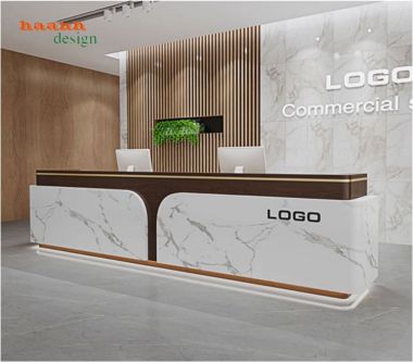 Quầy tiếp tân đẹp bằng gỗ công nghiệp chống ẩm cao cấp-QLT 016
